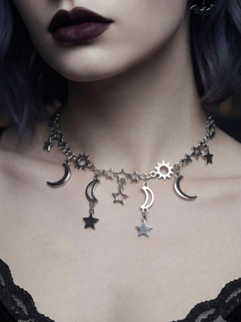 Hand Crafted Moon & Star Silver Necklace